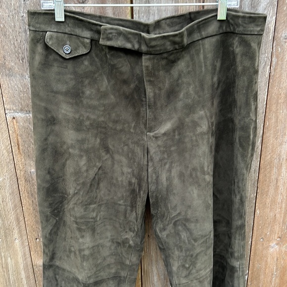 Vintage Ralph Lauren Suede 100% Leather Pants Dark green Women Size 14 - Picture 3 of 10